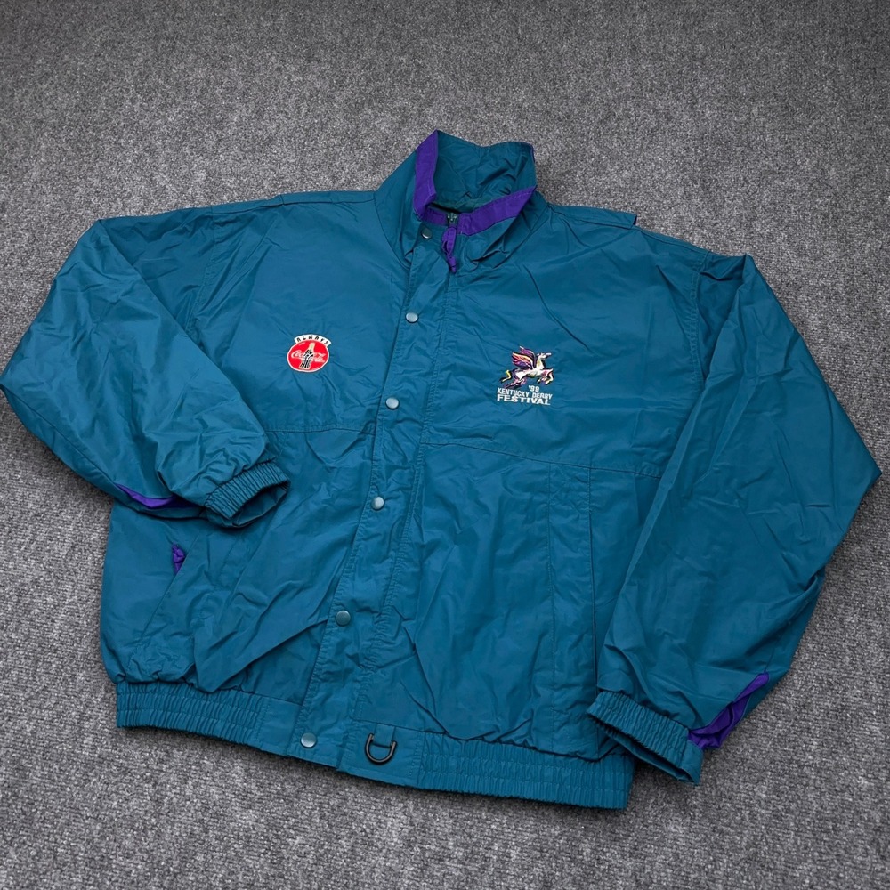 Vintage 1999 Kentucky Derby Festival Jacket Mens XL Teal Coca Cola Windbreaker